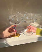 Set Of 2 Hand Blown Rainbow Sprinkles Wine Glasses, Whimsical Eclectic