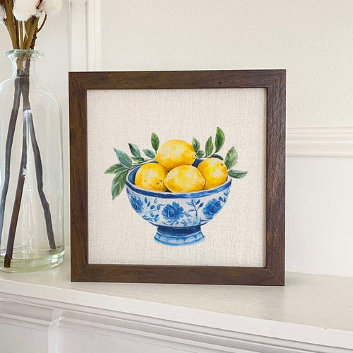 Blue Bowl of Lemons - Summer Framed Sign