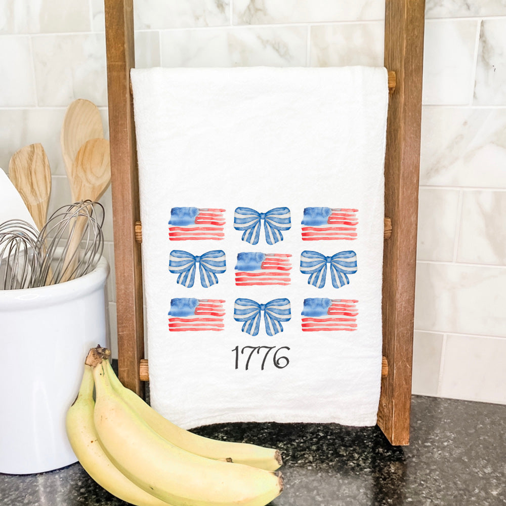 Watercolor Flags & Bows - Patriotic Cotton Tea Towel