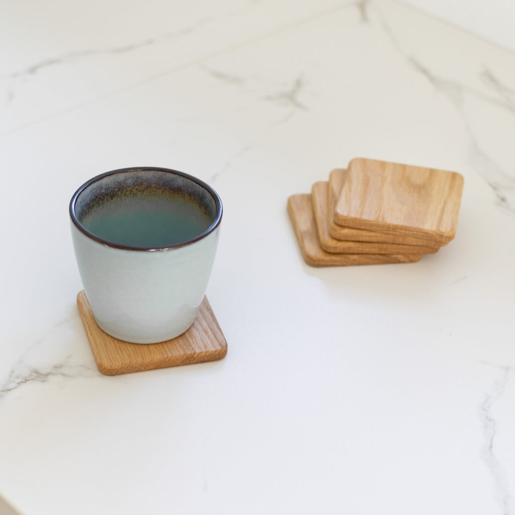 Wooden Oak Walnut Coasters for Glasses, Cups or Candles. Set of 4.