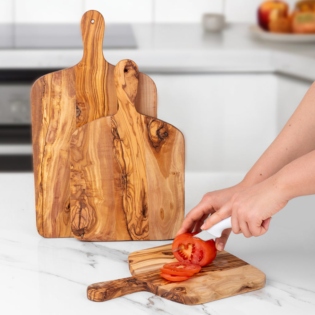 Handcrafted Olive Wood Rectangle Cutting Board with Handle