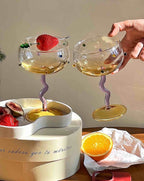 Set Of 2 Hand Blown Rainbow Sprinkles Wine Glasses, Whimsical Eclectic