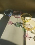 Hand Blown Retro Pastel Coloured Cocktail Glasses Coupe Set of 4 (