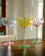 Hand Blown Retro Pastel Coloured Cocktail Glasses Coupe Set of 4 (