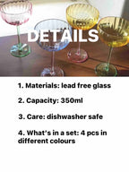 Hand Blown Retro Pastel Coloured Cocktail Glasses Coupe Set of 4 (