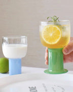 Handblown Whimsical Ecletic Chubby Coloured Wine Glasses Set Of 2 Pcs