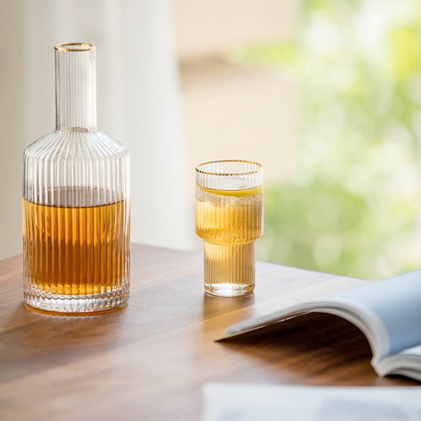 Gold Rimmed Crystal Drinkware Glass Set - Gold